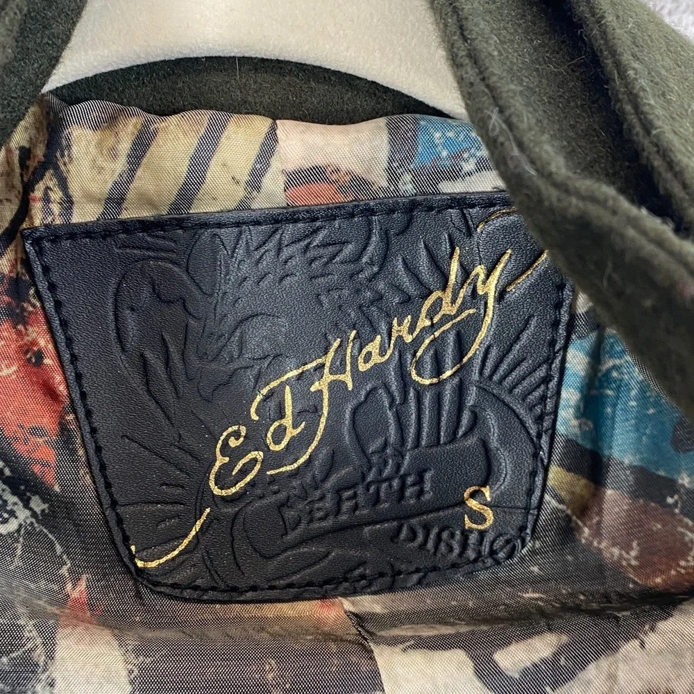 Vtg Ed Hardy military style jacket S Christian Audigier wool blend steampunk Y2K - Picture 4 of 12